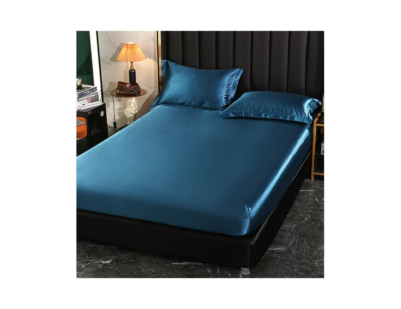 Imitation Silk Satin Fitted Sheet Silky Smooth Silk Bed Sheet Super Soft Luxury Bed Sheet Smooth Bed Cover-Peacock blue