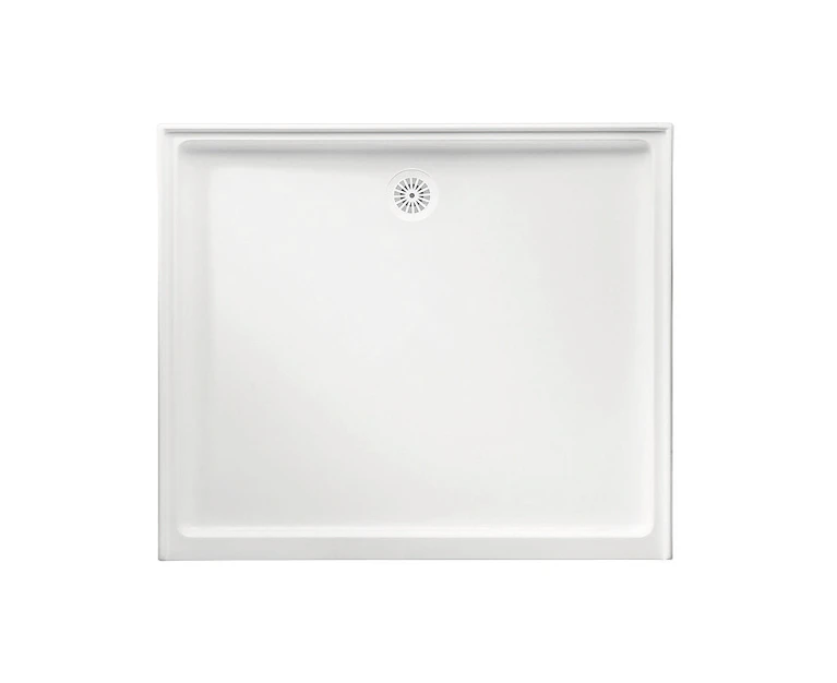 760mm Marbletrend Flinders White Polymarble Rectangular Rear Outlet 3-Sided Shower Base