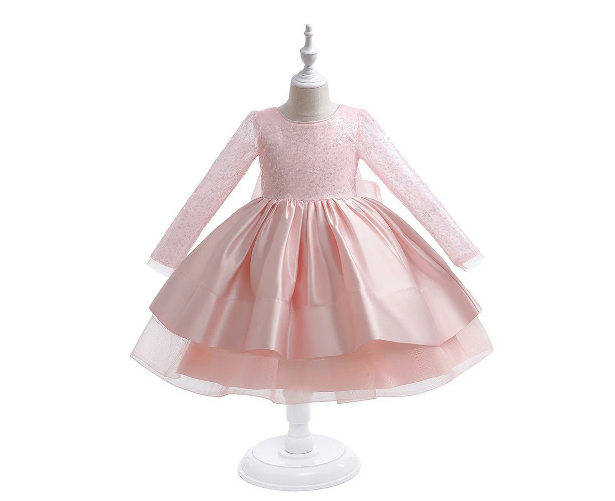 2yrs-10yrs Blush Blossom: Pink Sequin Princess Dress with Tulle Bowtie Back - Radiant Elegance for Any Celebration