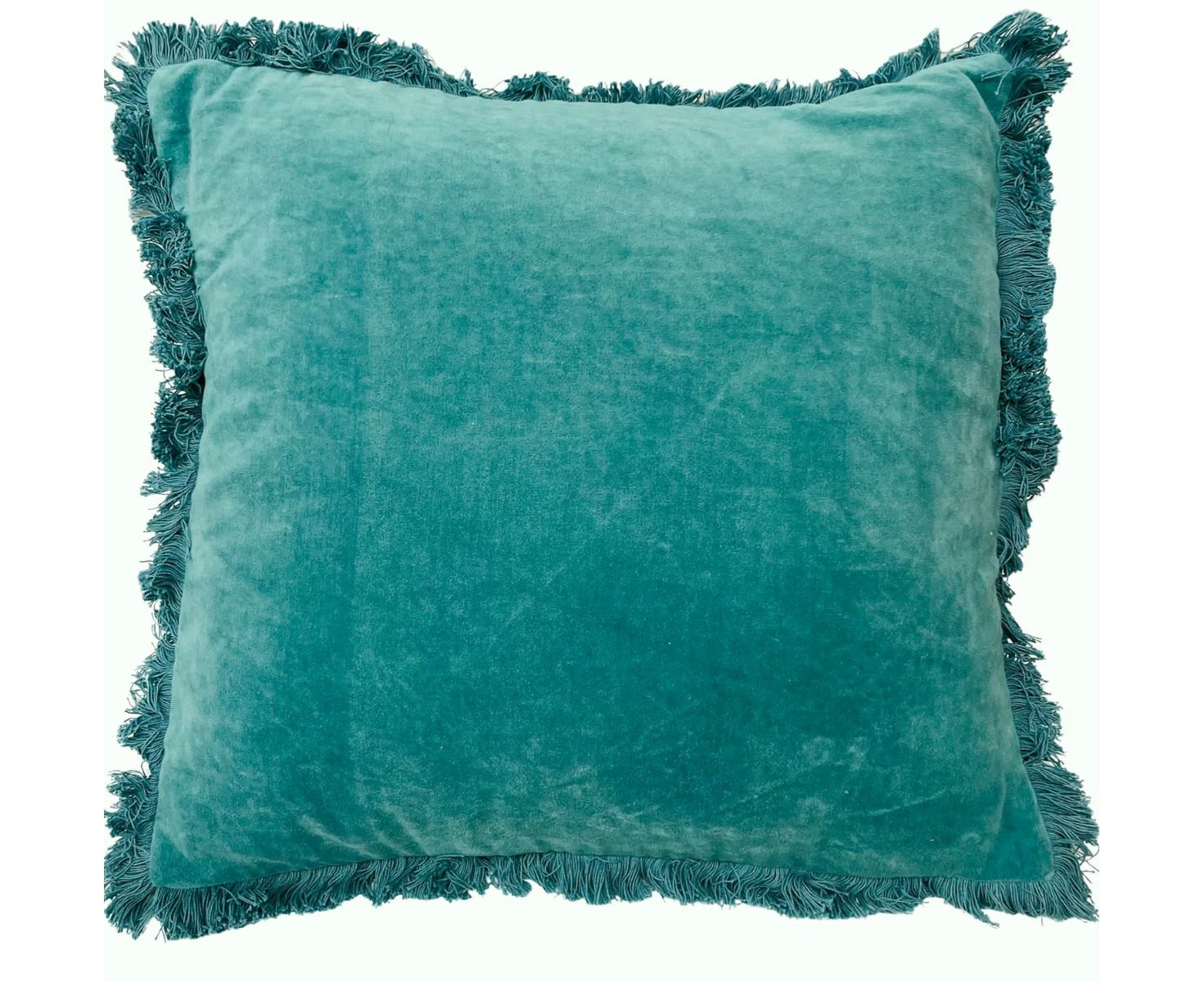 Bohemia and Co  Cotton velvet cushion with fringes agate green