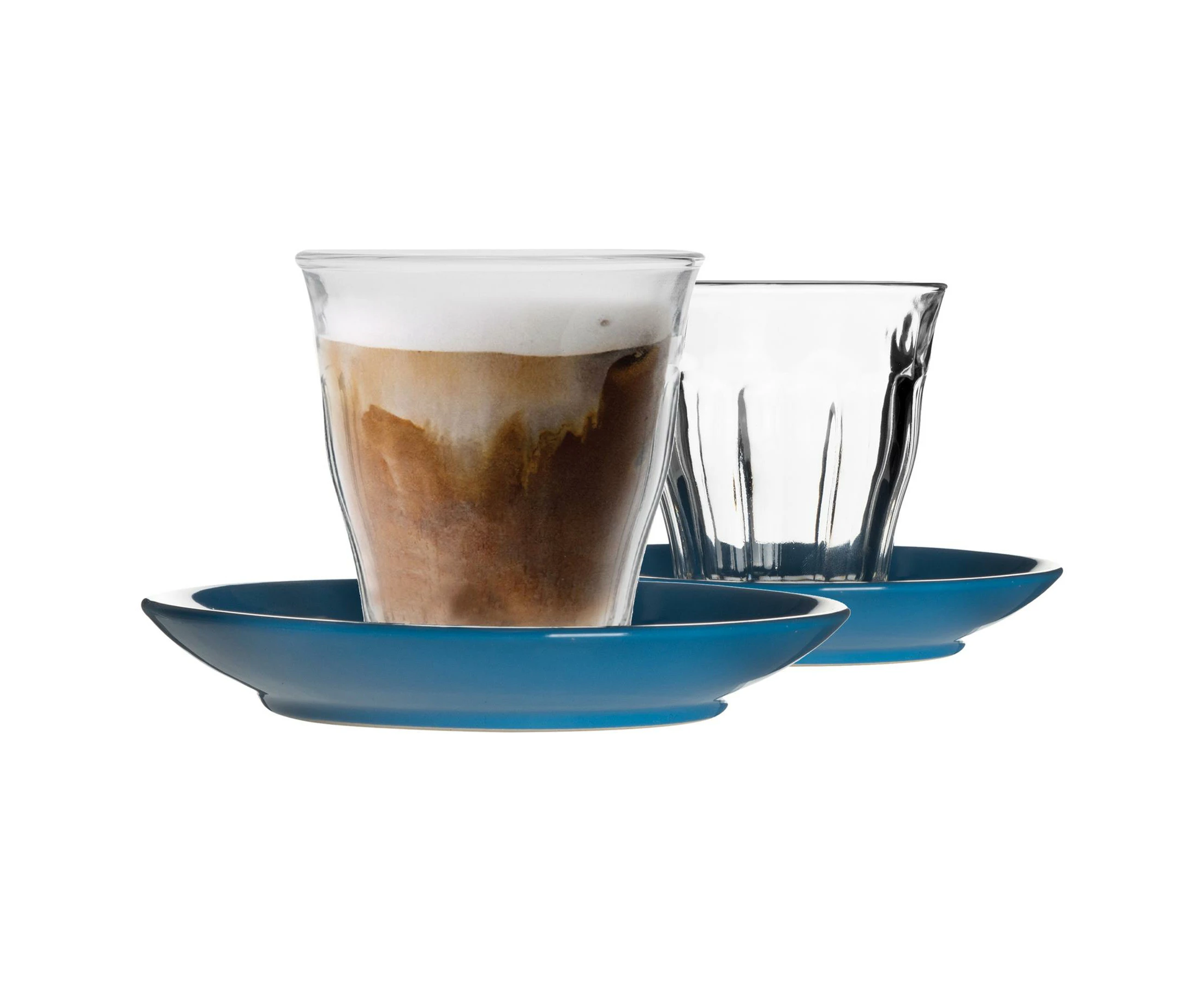 Duralex 12 Piece Picardie Glass Coffee Cup and Ceramic Saucer Set - Blue - 200ml