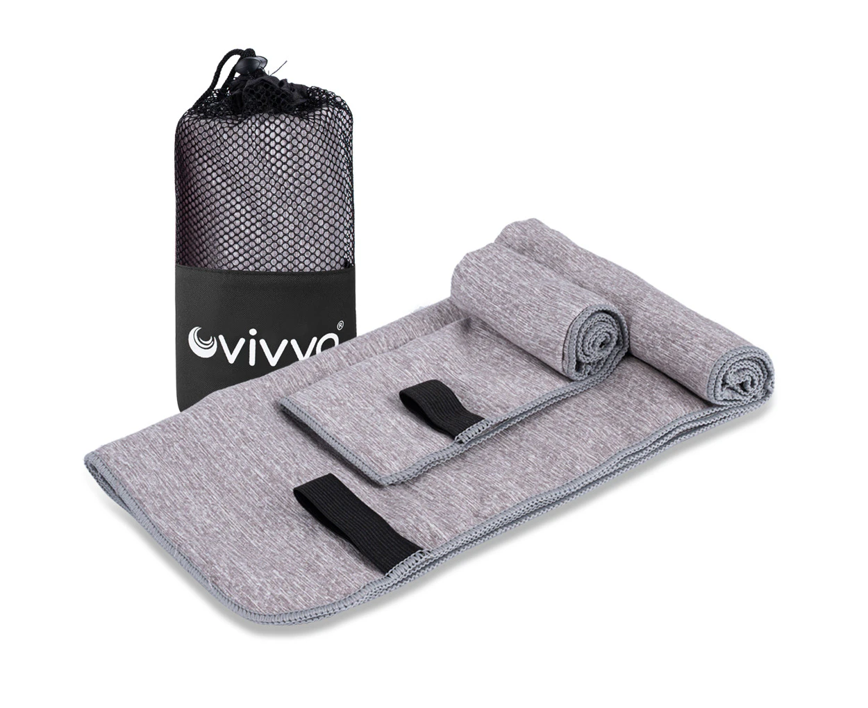 Vivva 2 Sizes Microfibre Towel Gym Towel 2pcs Set With Zip Pocket Storage, Grey