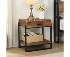 IHOMDEC Industrial Wood and Metal Night Stands with Drawer Rustic Dark Brown