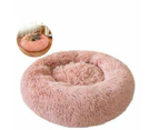 （Pink）Dog Cat Pet Calming Bed Warm Soft Plush Round Nest Comfy Sleeping Kennel Cave