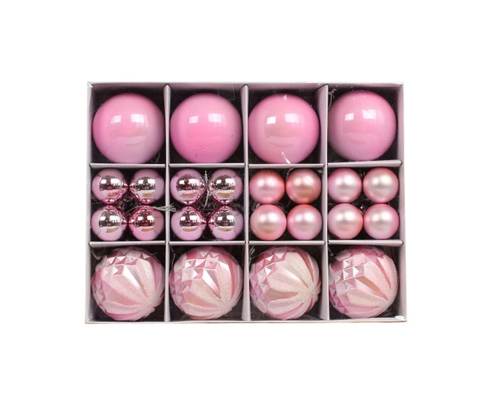 40Pcs Christmas Baubles Balls Ornaments Set Color Theme Painting & Glittering - Pink