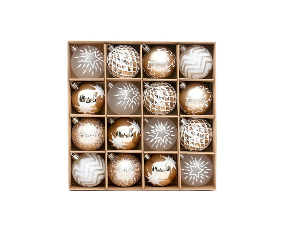 Set of 16 Champagne Gold White Christmas Balls Ornaments Shatterproof Bauble