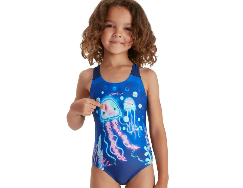 Speedo Junior Girls Digital Placement Swimsuit - Blue/Posie Pink