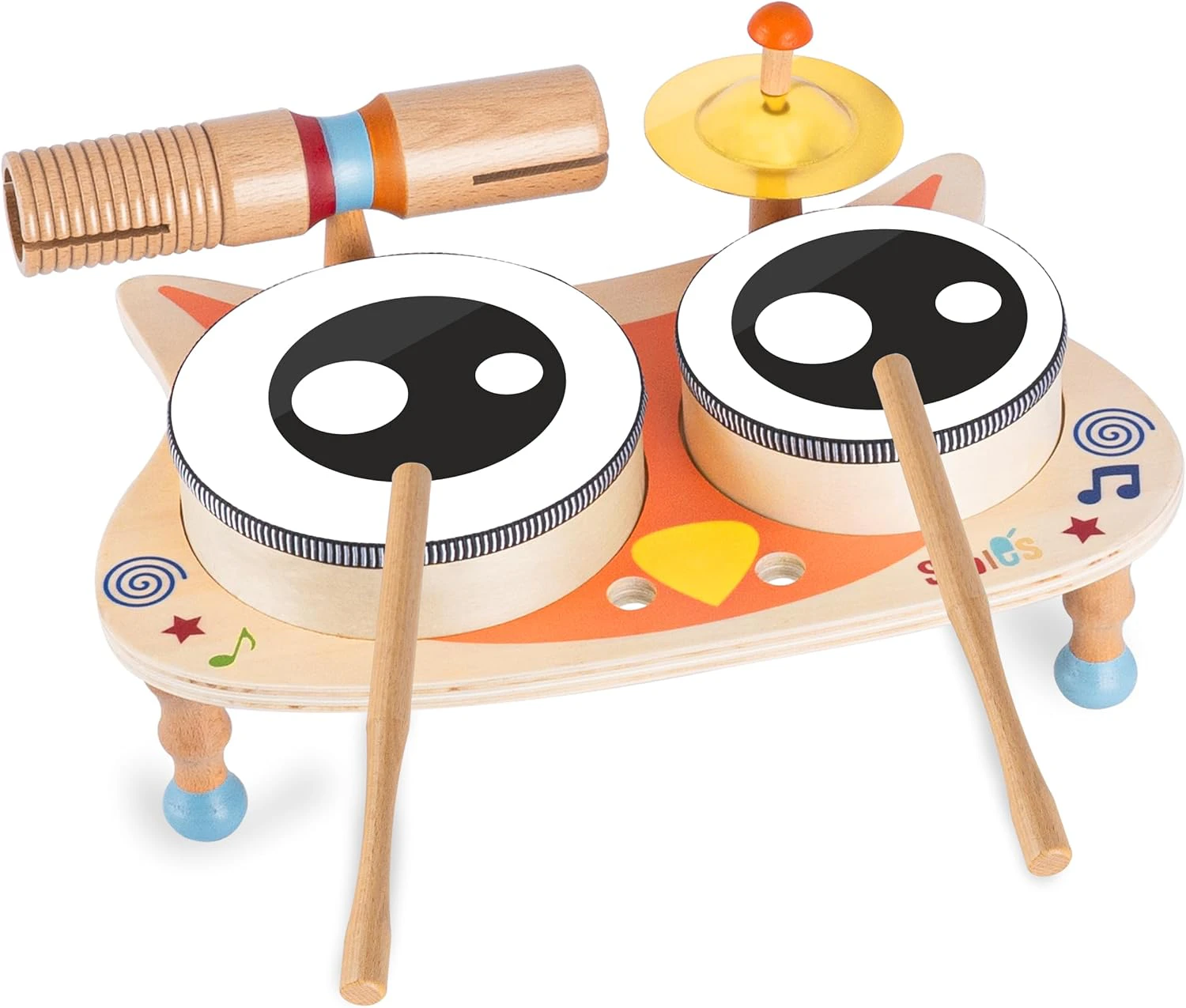 STOIE'S Wooden Drum Set for Kids Montessori Musical Instruments with Cymbals, Drum sticks and Wooden block