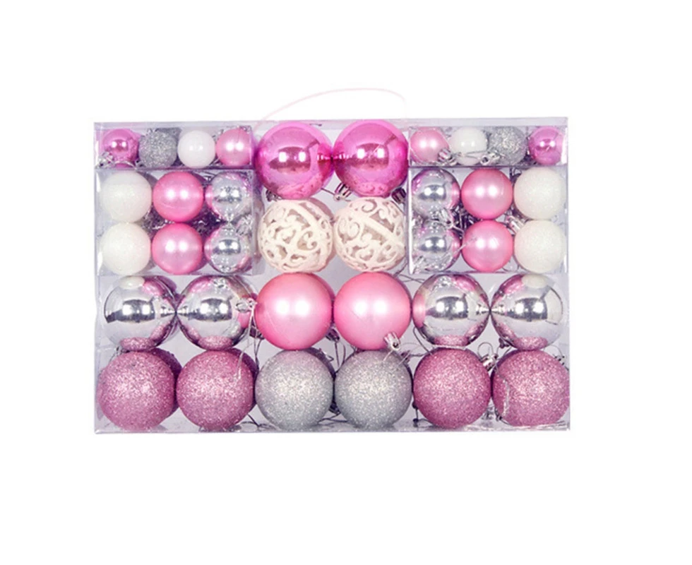 100 Christmas Baubles Set Christmas Tree Balls - Glitter Decoration Plastic Christmas Tree Hanings for New Year Decor-Set Type-pink silver