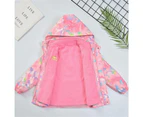 Dadawen Girls Outdoor Jacket Floral Fleece Removable Light Windproof with Hood-Pink