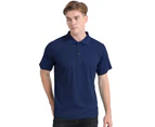 Plain Polo Shirts Solid Colour Golf Shirt Short Sleeve Pique Classic Fit Cool Dry - Navy Blue