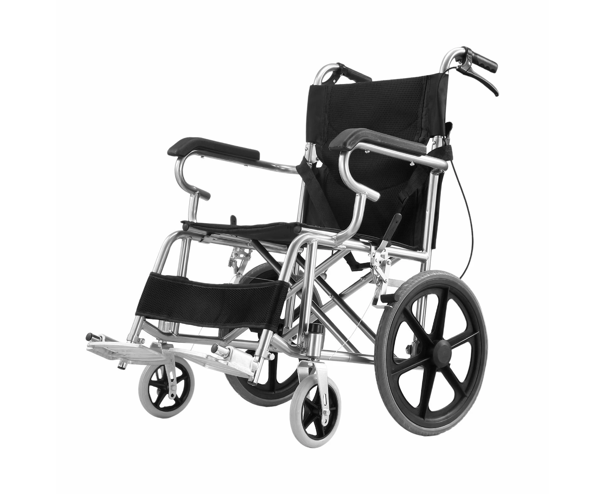 16 Inch Folding Wheelchair Mobility Disability Aid Equipment Portable Travel Lightweight Elderly Rear Hand Brakes Auswheel