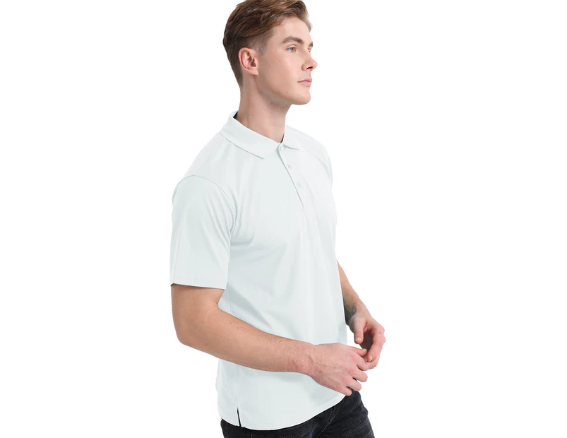 Plain Polo Shirts Solid Colour Golf Shirt Short Sleeve Pique Classic Fit Cool Dry - White