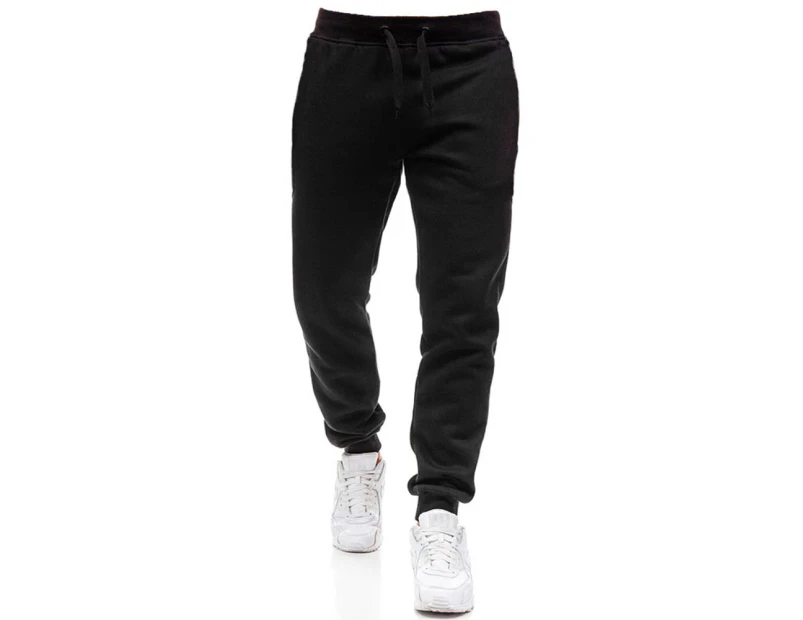 Men's Slim Fit Joggers Sweat Pants Sports Jogging Drawstring Trousers Tracksuit Bottoms - Black