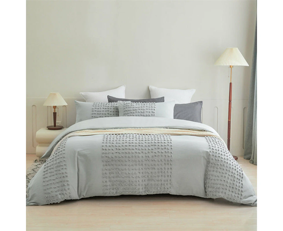 100% Cotton Tufted Pattern Grey Quilt Doona Duvet Cover Set