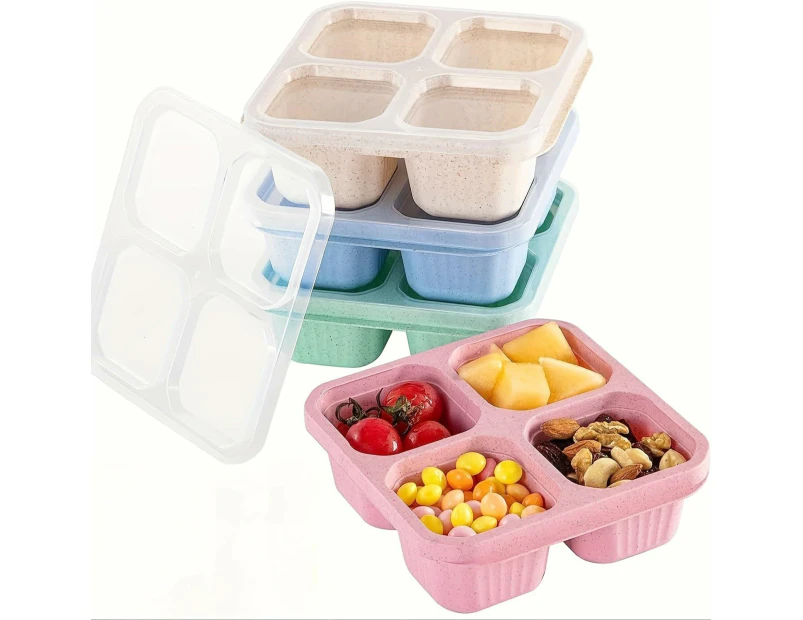 4 Pack Bento Box Adult Lunch Box, 5 Compartment Meal Prep Container for Kids, Reusable Food Storage Snack Containers Stackable for School, Work and Travel