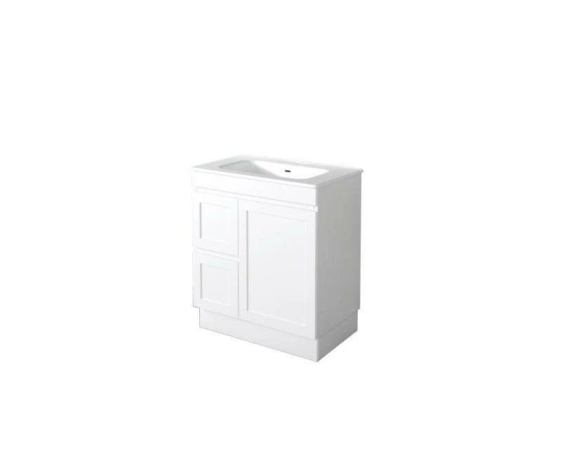 750mm Left Drawer Miami Matt White Shaker Plywood Freestanding(on kickboard) Vanity Cabinet With Eden Ceramic Top