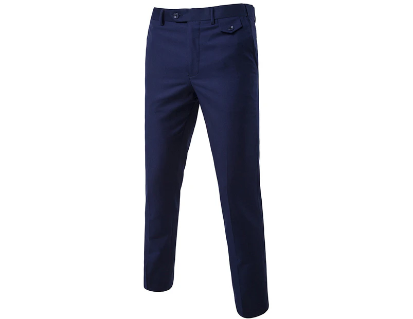 Men's Trousers Formal Smart Casual Office Trousers Business Widding Dress Long Pants - Navy Blue