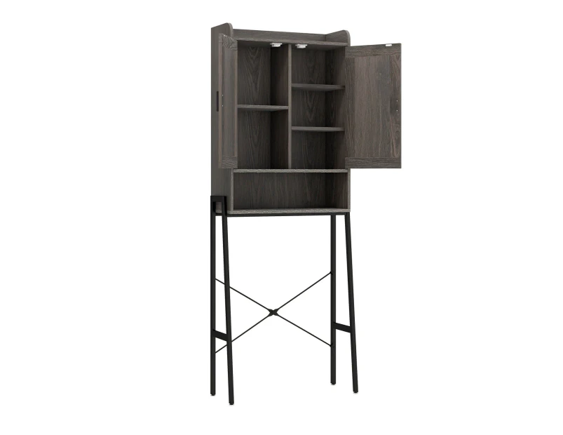 Costway Industrial Bathroom Cabinet Over the Toilet Storage Rack Laundry Space Saver w/Doors&Open Shelf