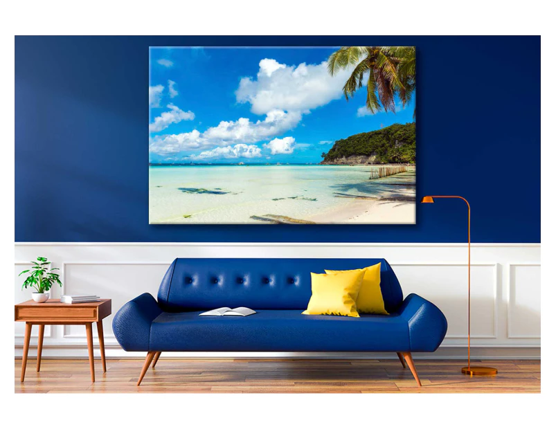 Tropical Sandy Beach & Palm Trees  Print 100% Australian Made (Streched Canvas)