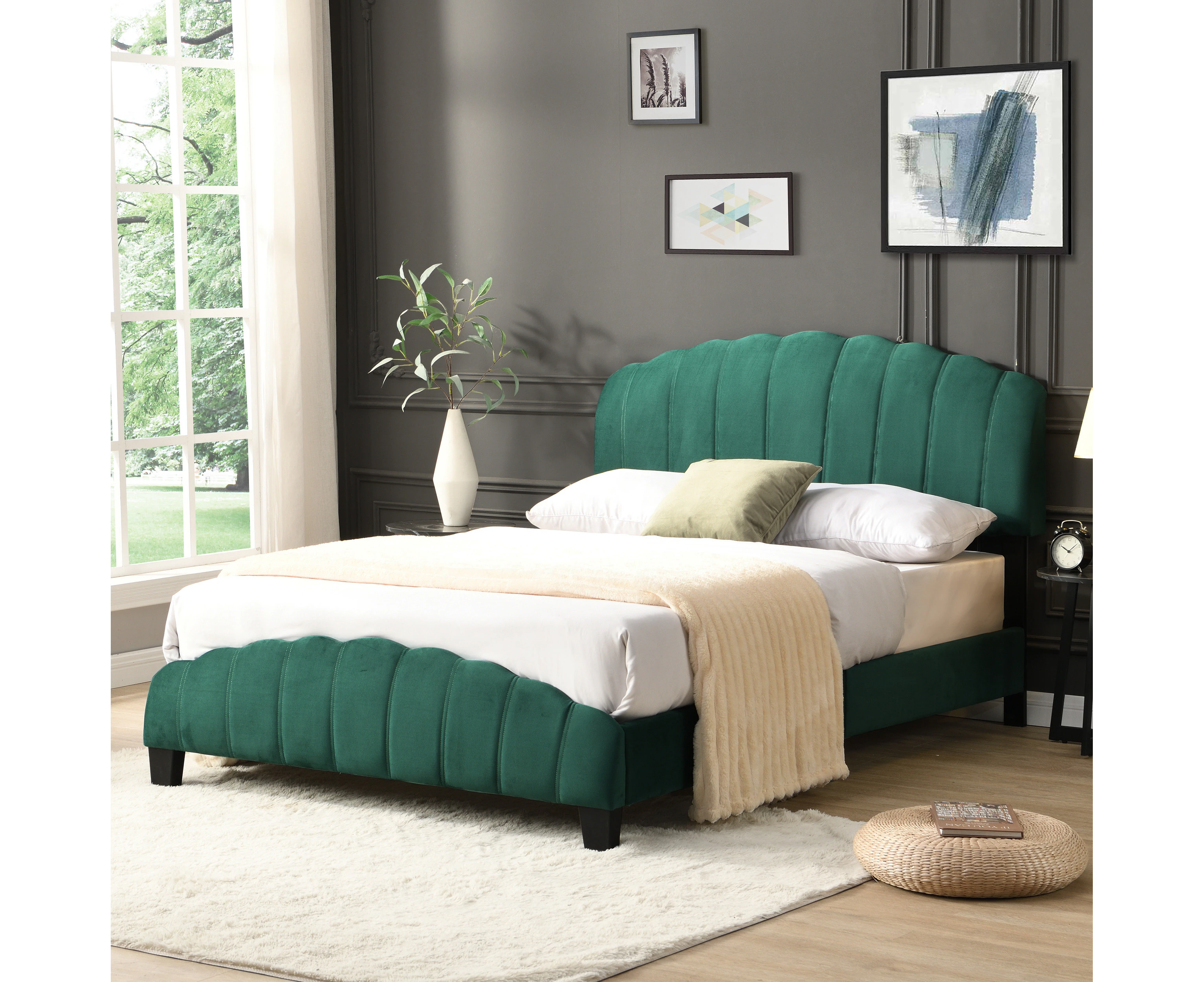 IHOMDEC Double Size  Shell-Style Bed Frame Base Mattress Platform BEF04 Green