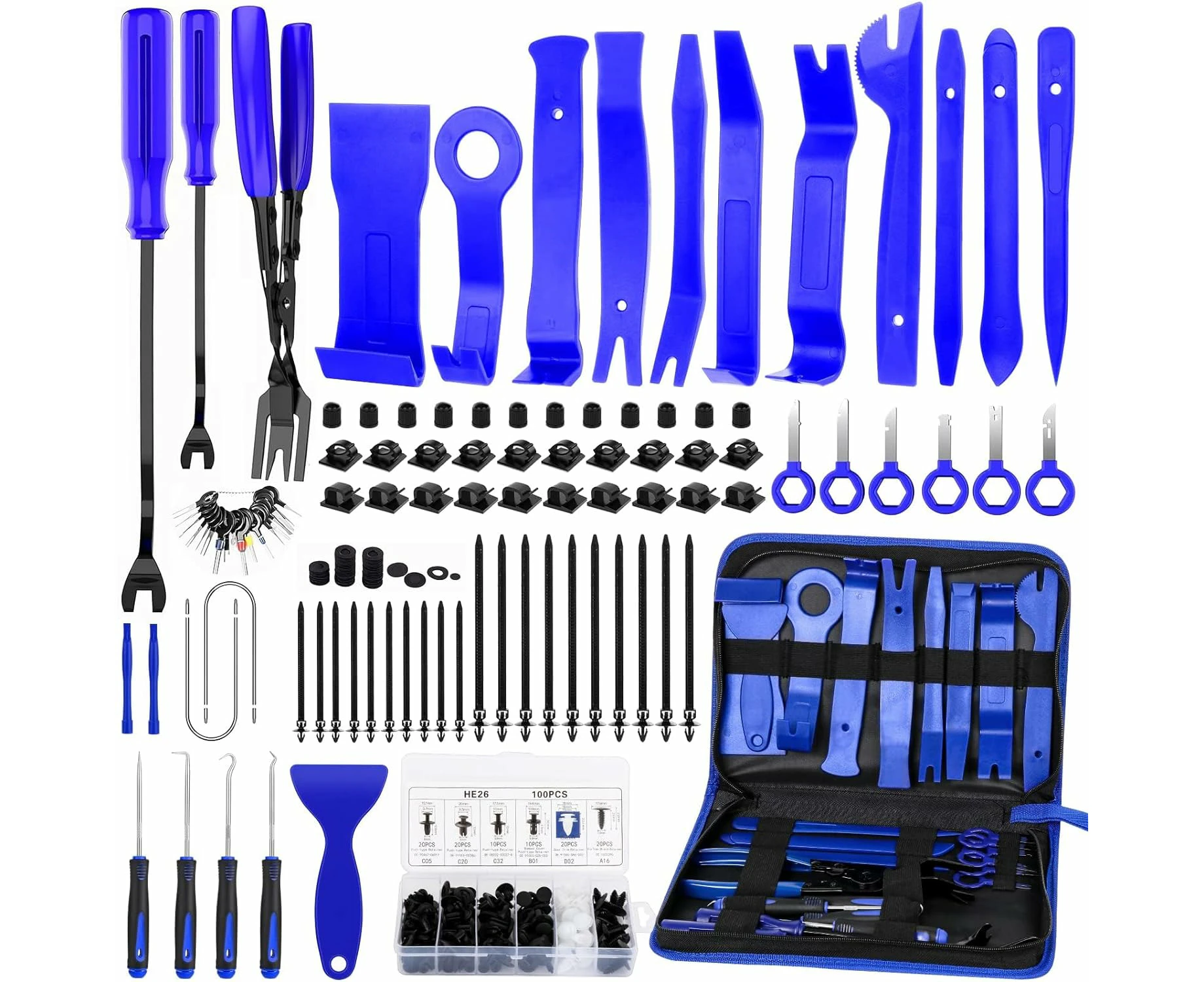 248pcs Trim Removal Tool, Pry Tool Door Panel Radio/Stereo Terminal Removal Tool Kit Fasteners Remover with Car Retainer Bumper Clips Automotive Hook Set