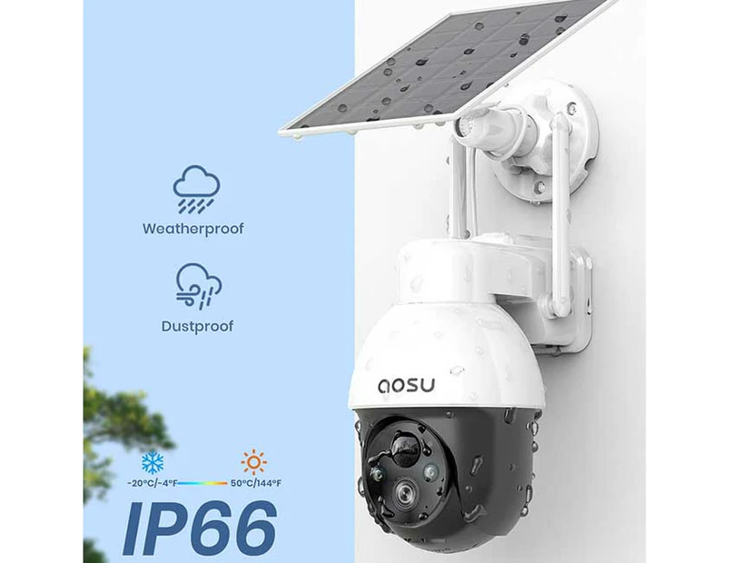 AOSU 3MP/2K Solar-Powered Outdoor 360 Degree Security Smart Camera (C9L) - White