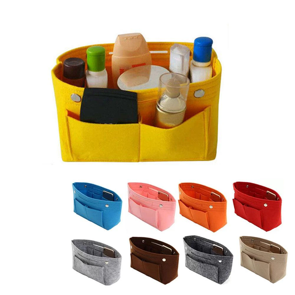 Travel Organiser Handbag Felt Bag Tote Insert Liner Purse Pouch Women 25*16*9Cm - Yellow