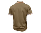 Mens Cotton Polo Shirts Casual Henley Shirts Short Sleeve T-shirts Regular Fitted Work Shirts for Men-Brown