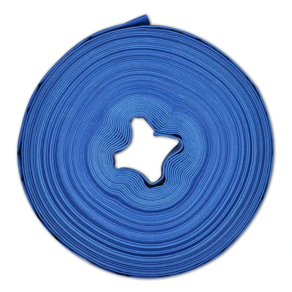 Flat Fire Hose 50m 1" PVC Lining Water Delivery Accessory Flexible Portable Blue