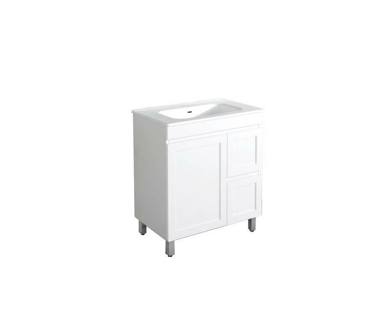 750mm Right Drawer Miami Matt White Shaker Plywood Freestanding(on Legs) Vanity Cabinet Only