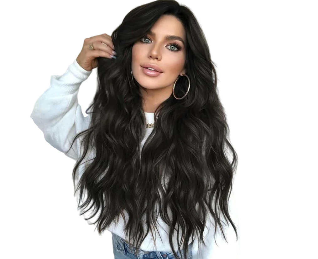 Long Wavy Wig for Women Curly Wavy Wig Natural Synthetic Hair Wavy Wigs for Women Daily-1B#