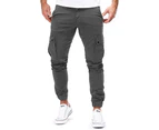 Men's Slim Fit Combat Cargo Pants Skinny Biker Pocket Trousers Casual Joggers Bottoms - Dark Grey