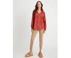 ROCKMANS - Womens Tops -  Ruffle Neck Gypsy Blouse - Rust