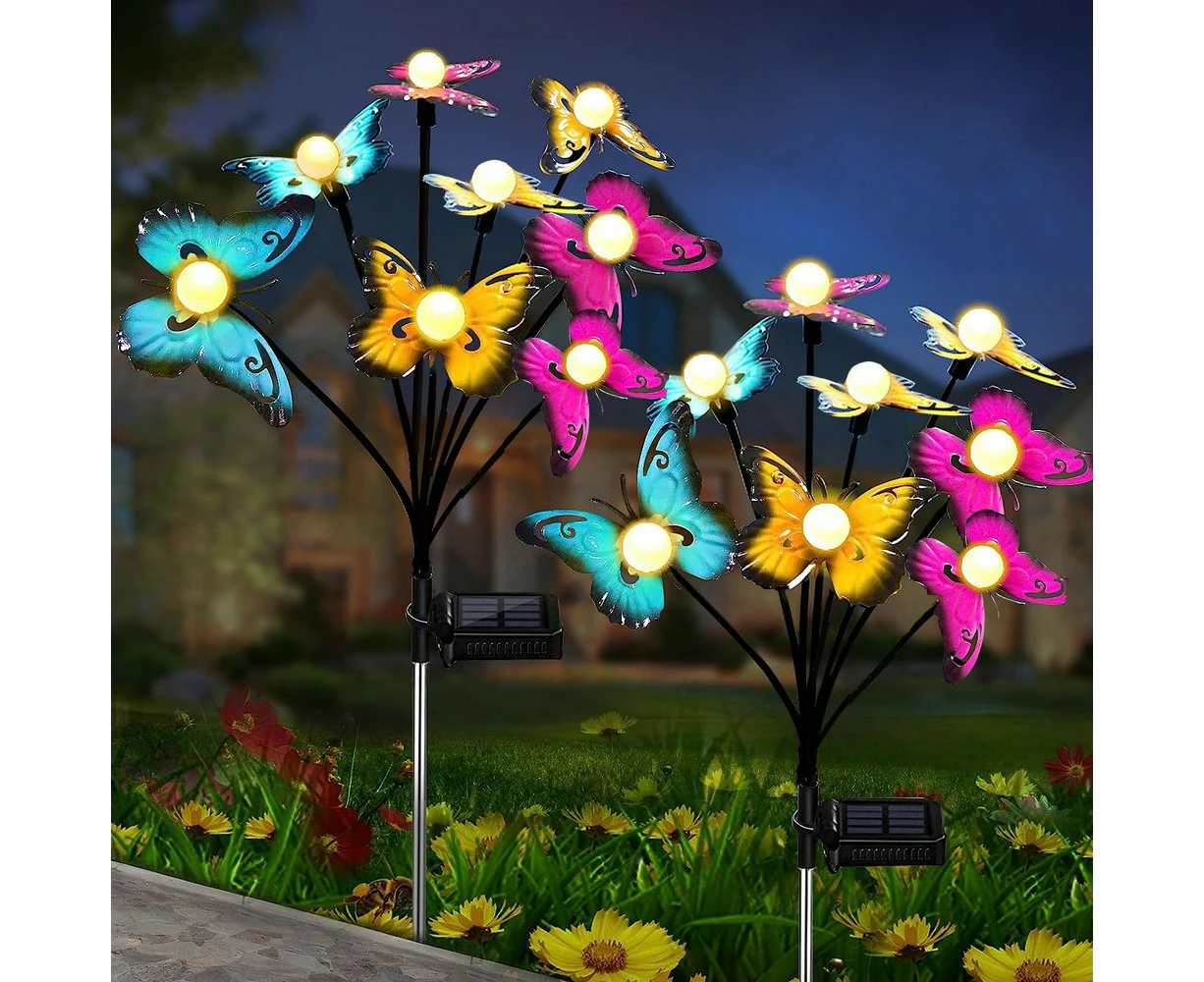 2Pcs Solar Butterfly Decorative Lights Solar Powered Stake Lights -Warm White