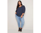 AUTOGRAPH - Plus Size - Womens Tops -  Long Sleeve Embroidered Top - Navy Spot