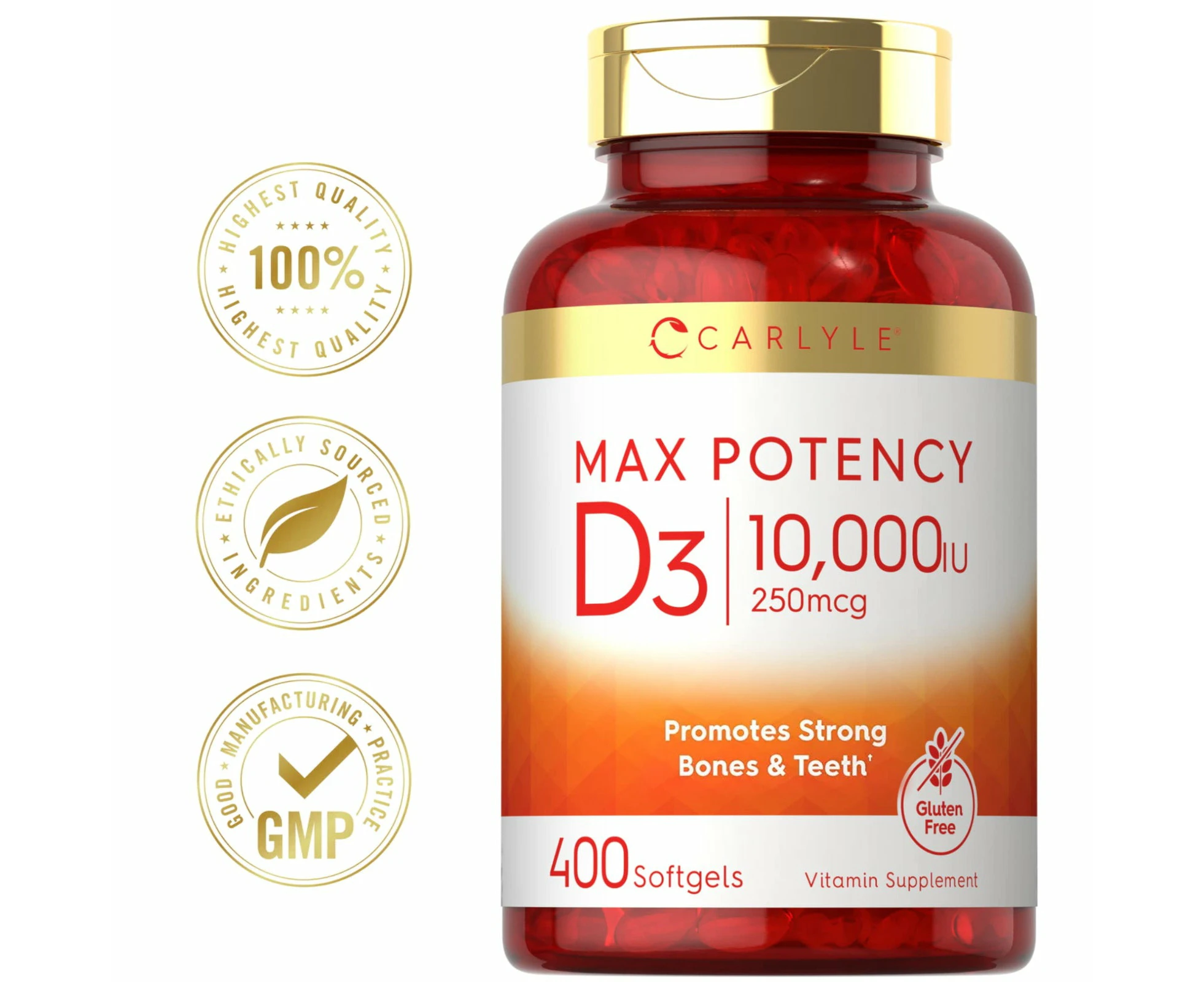 Vitamin D3 10000 Iu 400 Softgels Max Potency Supplement | By Carlyle