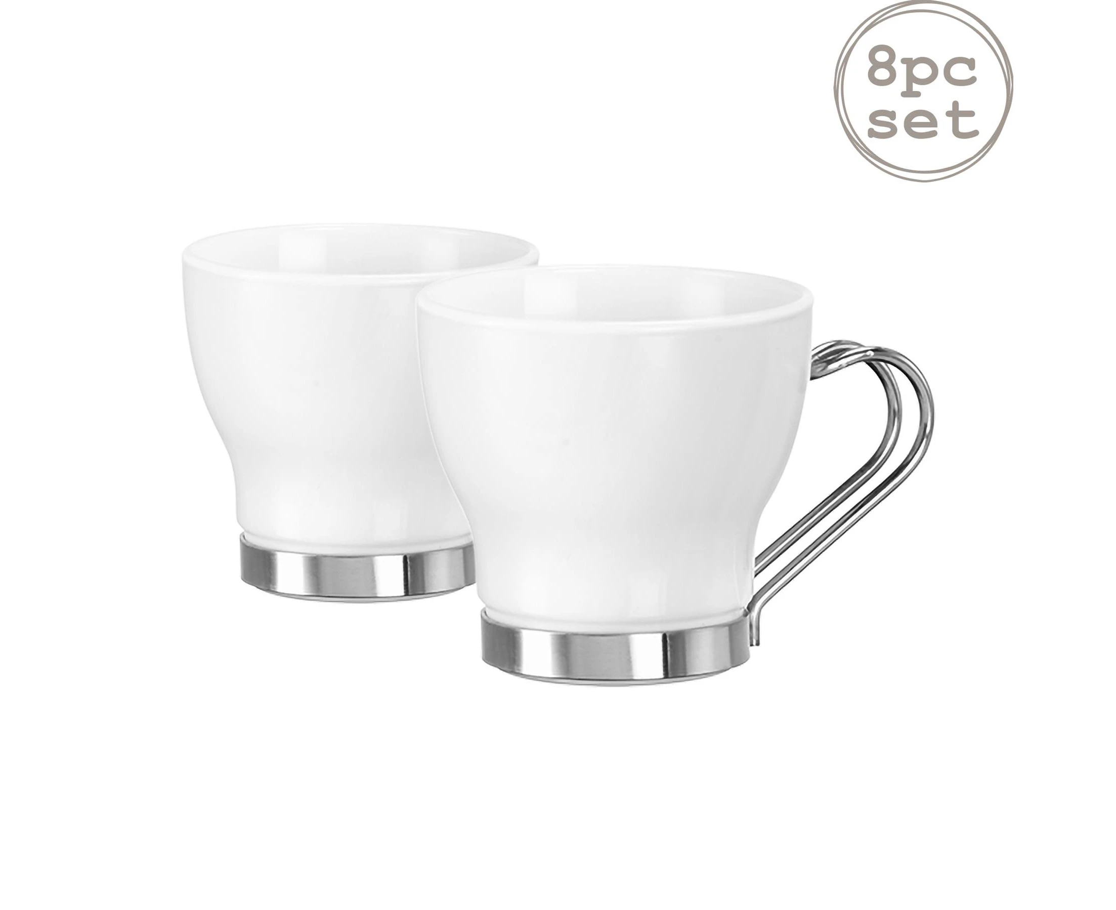 Bormioli Rocco 8 Piece Aromateca Oslo Espresso Cups Set - Small Tempered Coffee Glasses - Stainless Steel Handle - 109ml