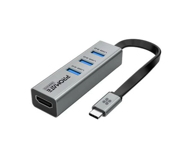 Promate MEDIAHUB-C3.GRY 4-In-1 USB Multi-Port Hub With USB-C Connector.Includes [MEDIAHUB-C3.GRY]