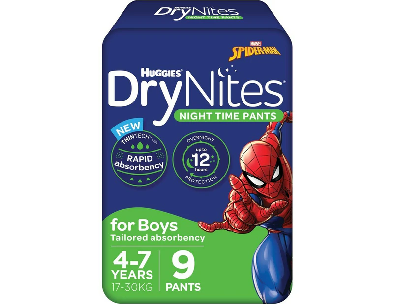 Huggies DryNites Boys Size 4 -7 Years (17 - 30kg) 9's