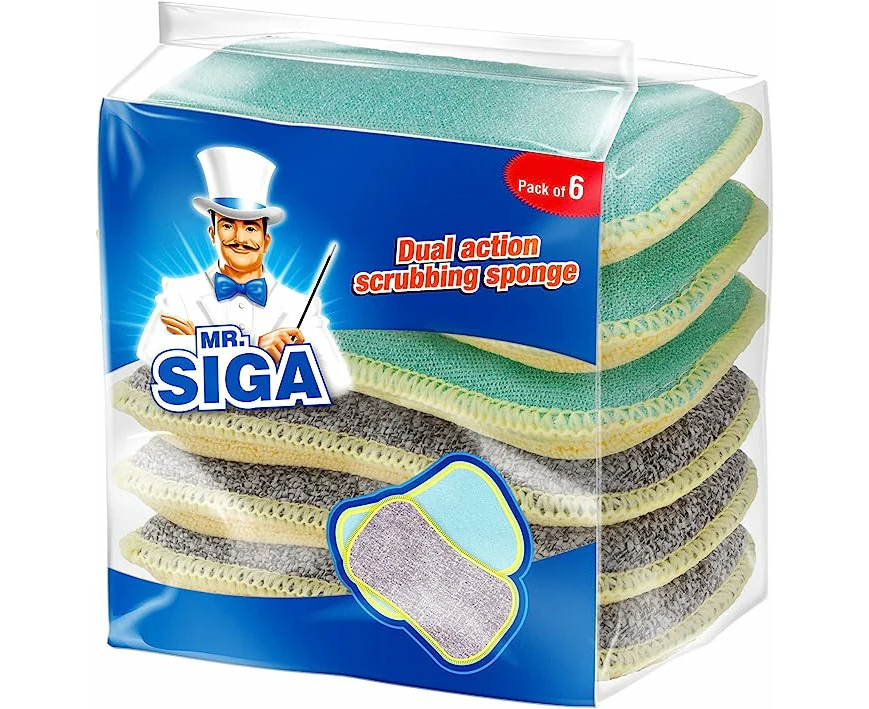 MR.SIGA Dual Action Scrubbing Sponge, Pack of 6