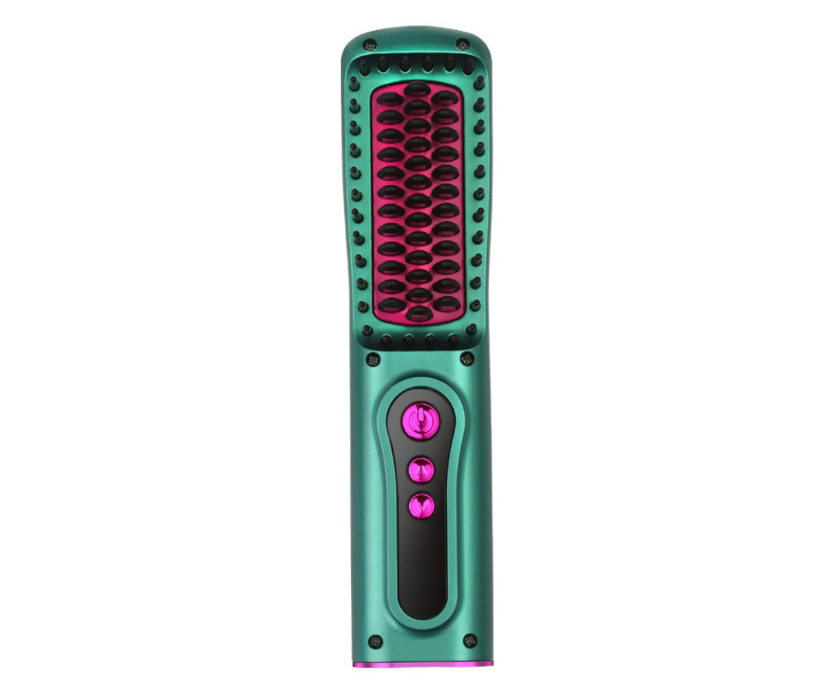 Cordless  Professional  Hair Straightener Curler Comb USB  Fast Heating Negative Ion Straightening Curling Brush Styling  Tools - Green