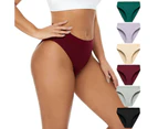 Women's High Waisted Cotton Underwear Soft Breathable Briefs  Panties 5 Pack-Purple