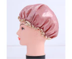 Home Women Elastic Reusable Waterproof Shower Cap Head Hair Cover Bathing Hat - Rose Red