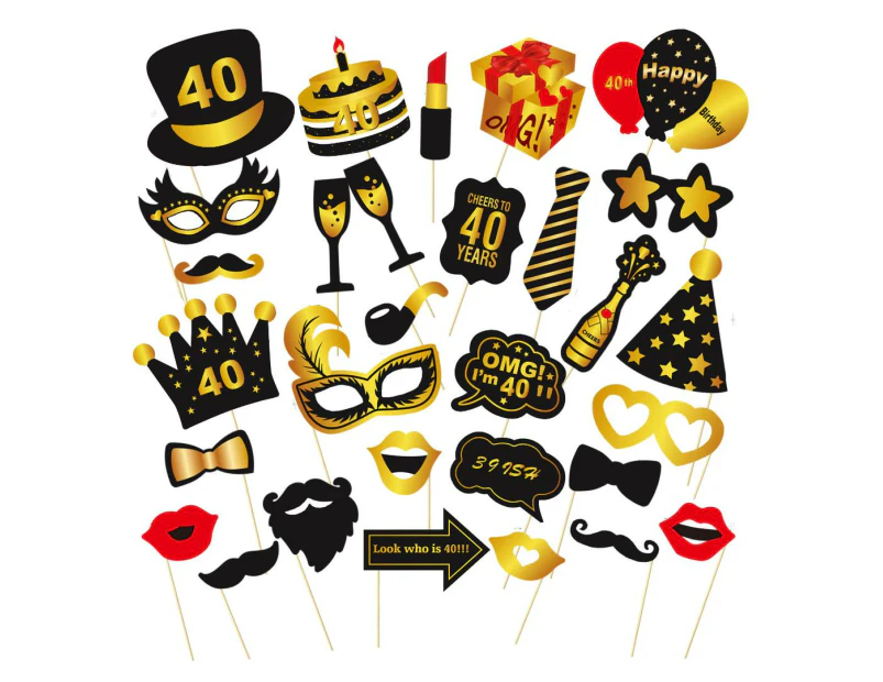 40th Birthday Photo Booth Props Funny Party Supplies Decorations 30pc Gold Black