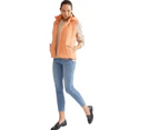 KATIES - Womens Vest -  Fur Trimmed Detachable Hooded Sleeveless Puffer - Orange