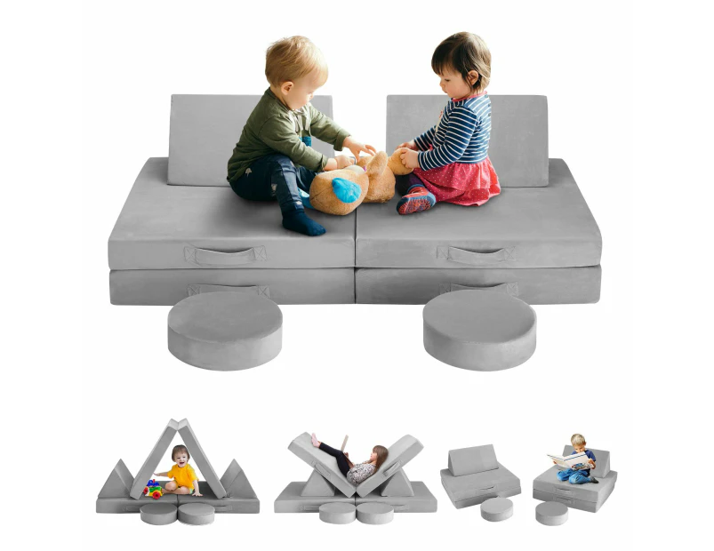 8Pcs Kids Sofa Play Couch Modular Lounge Cushion Convertible Playset Sectional Childrens Toddler Chair Playroom Fabric