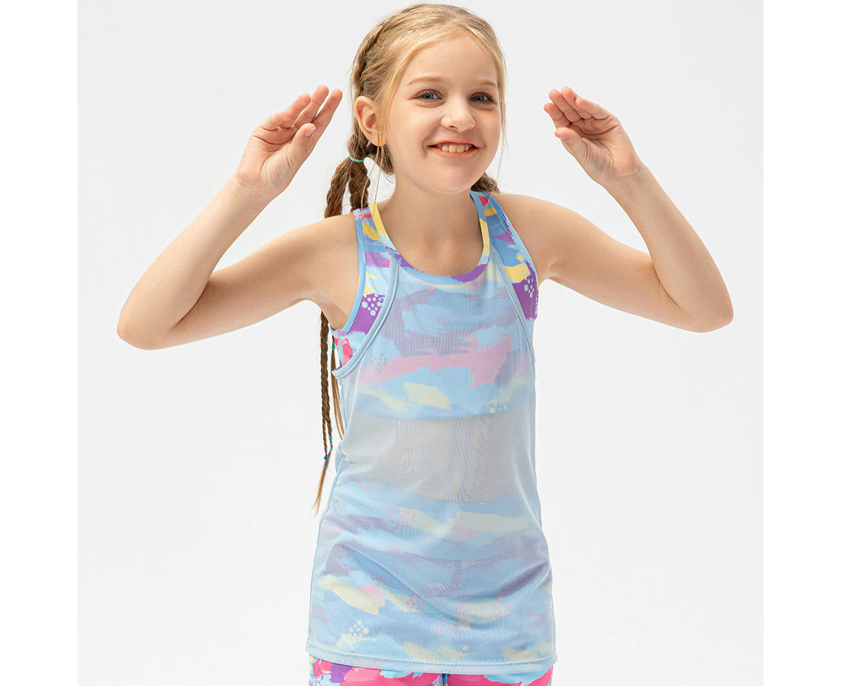 Girls 2 in 1 Athletic Tank Tops Sleeveless Sports Tanks Kids Performance Tanks Quick Dry Yoga Outfits For Girls - Blue