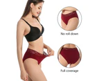 Womens Underwear Cotton Bikini Panties Lace Soft Panty Stretch Briefs 5 Pack-Claret