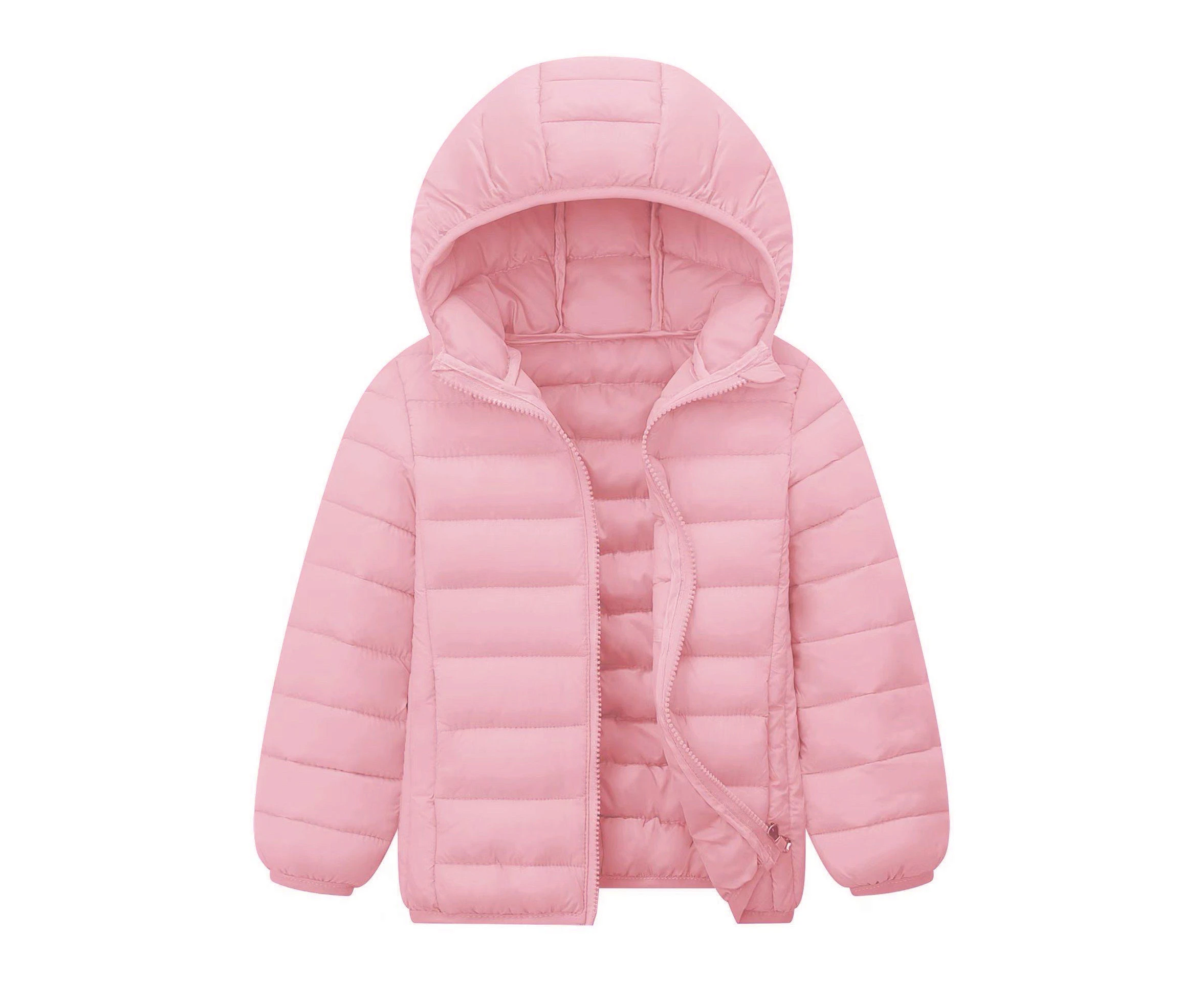 KIDS PINK LIGHT WEIGHT HOODED PUFFER JACKET - PINK